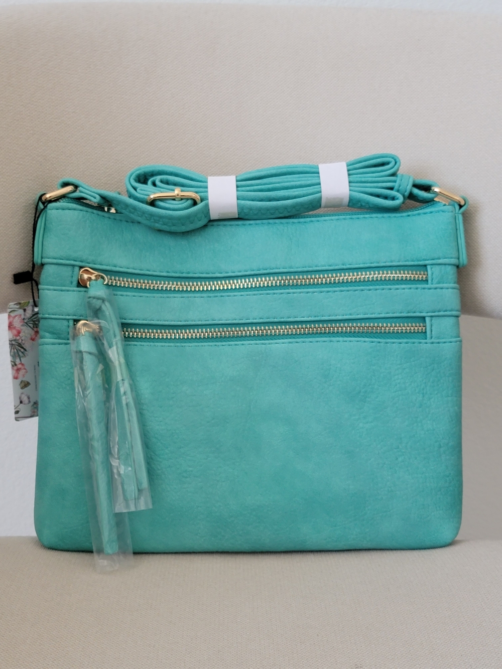 Crossbody Bag with Gold Zippers - Women Bags